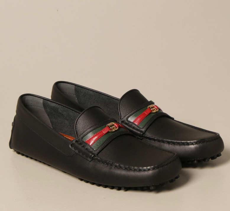 Gucci Web and Interlocking GG Driver Loafers in Black  display picture 1