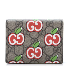 Load image into Gallery viewer, Gucci GG Supreme Monogram Apple Print Card Case Wallet in Tan