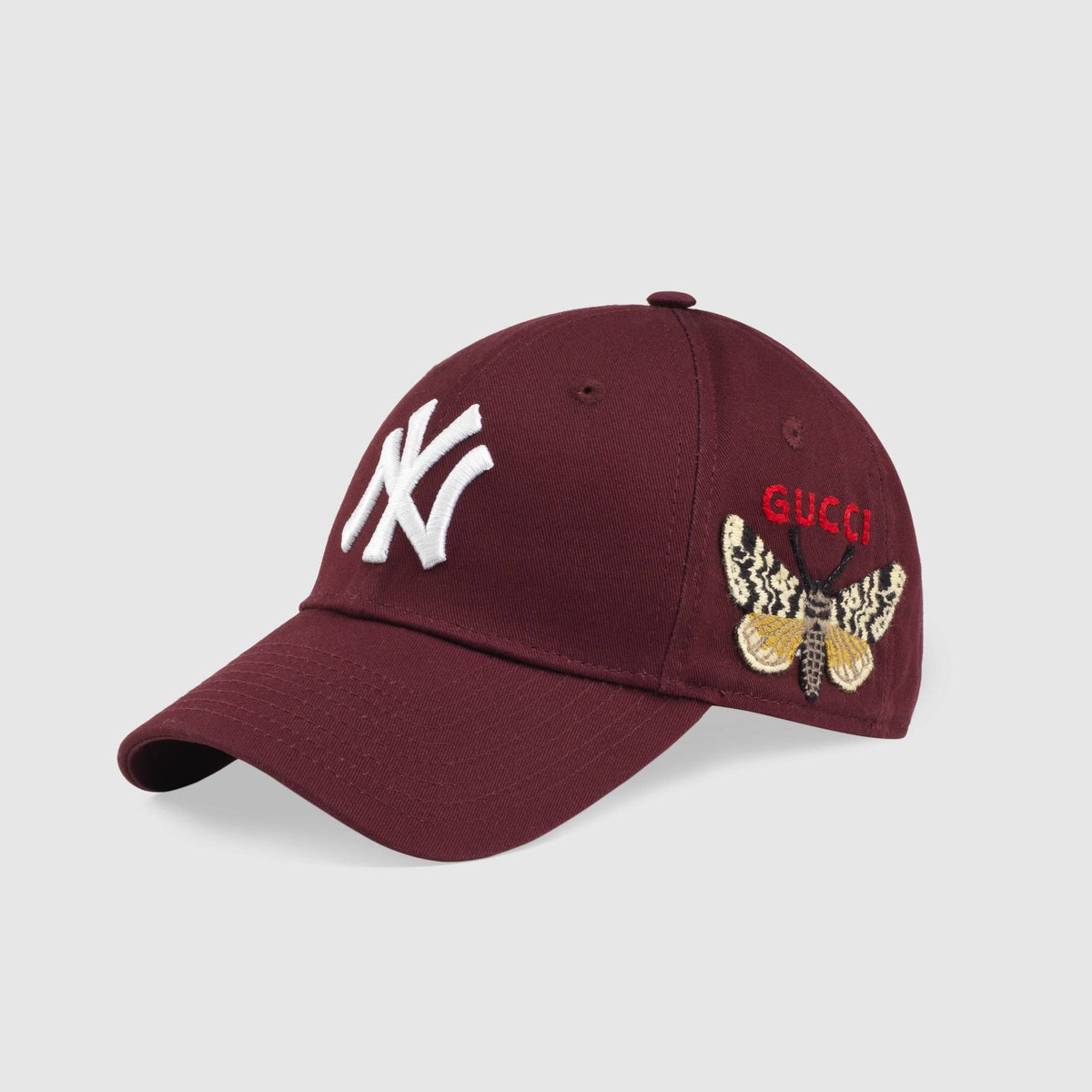 Gucci Burgundy Butterfly Appliqued NY Yankees Patch Baseball Cap Gucci