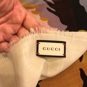 Gucci Wool Sylvie Tiger Scarf in Sapphire and Ivory