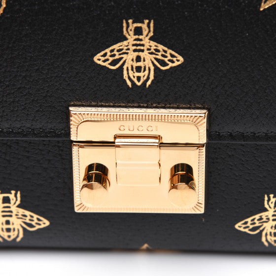 Gucci Black Leather Bee Star Bifold Wallet