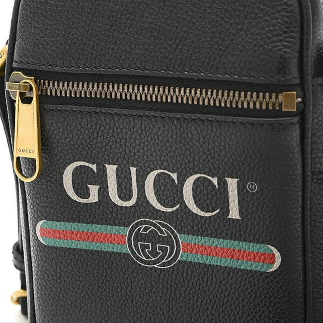 Gucci Black Grained Leather Logo Print Web Belt Bag