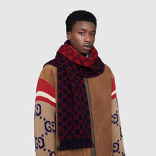Load image into Gallery viewer, Gucci GG Wool Scarf In Midnight Blue &amp; Red