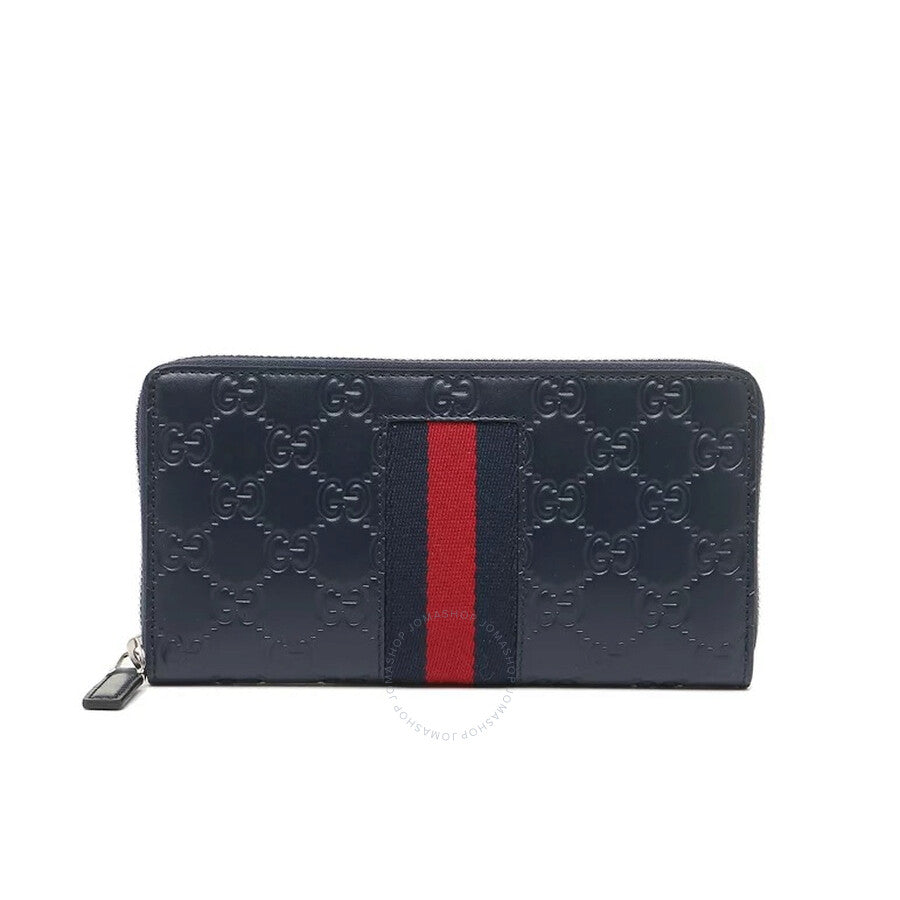 Gucci Web Guccissima Leather Zip Around Wallet Black