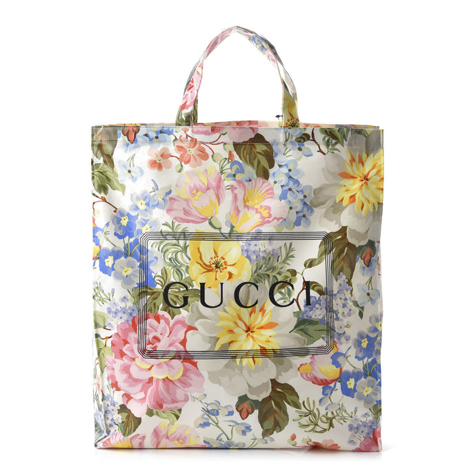Gucci Floral-print Logo Tote Bag in White