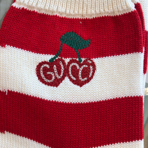 Gucci Red and White Striped Knitted Ankle Socks with Cherries