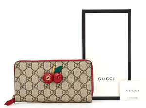 Gucci GG Supreme Canvas Zip Around Wallet with Cherries