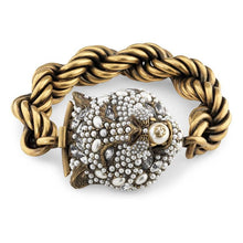 Load image into Gallery viewer, Gucci Chunky Feline Head Bracelet with Crystals in Gold