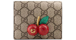 Gucci GG Supreme Card Case with Cherries in Beige