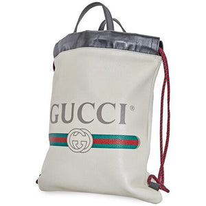 Gucci Logo-Print Drawstring Backpack in White