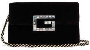 Gucci Mini Broadway Velvet Crystal Crossbody Bag in Black