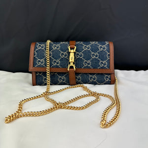 Gucci GG Denim Jackie 1961 Chain Wallet