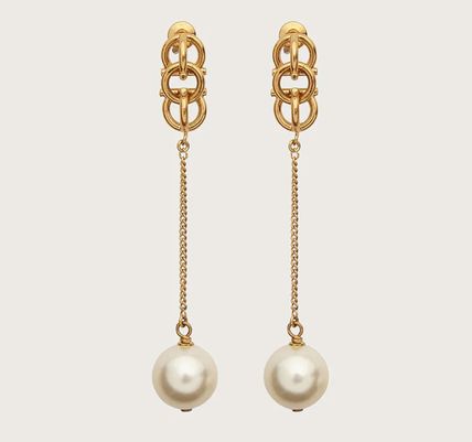 Salvatore Ferragamo Gancini Chain Drop Earrings With Pearl In Gold