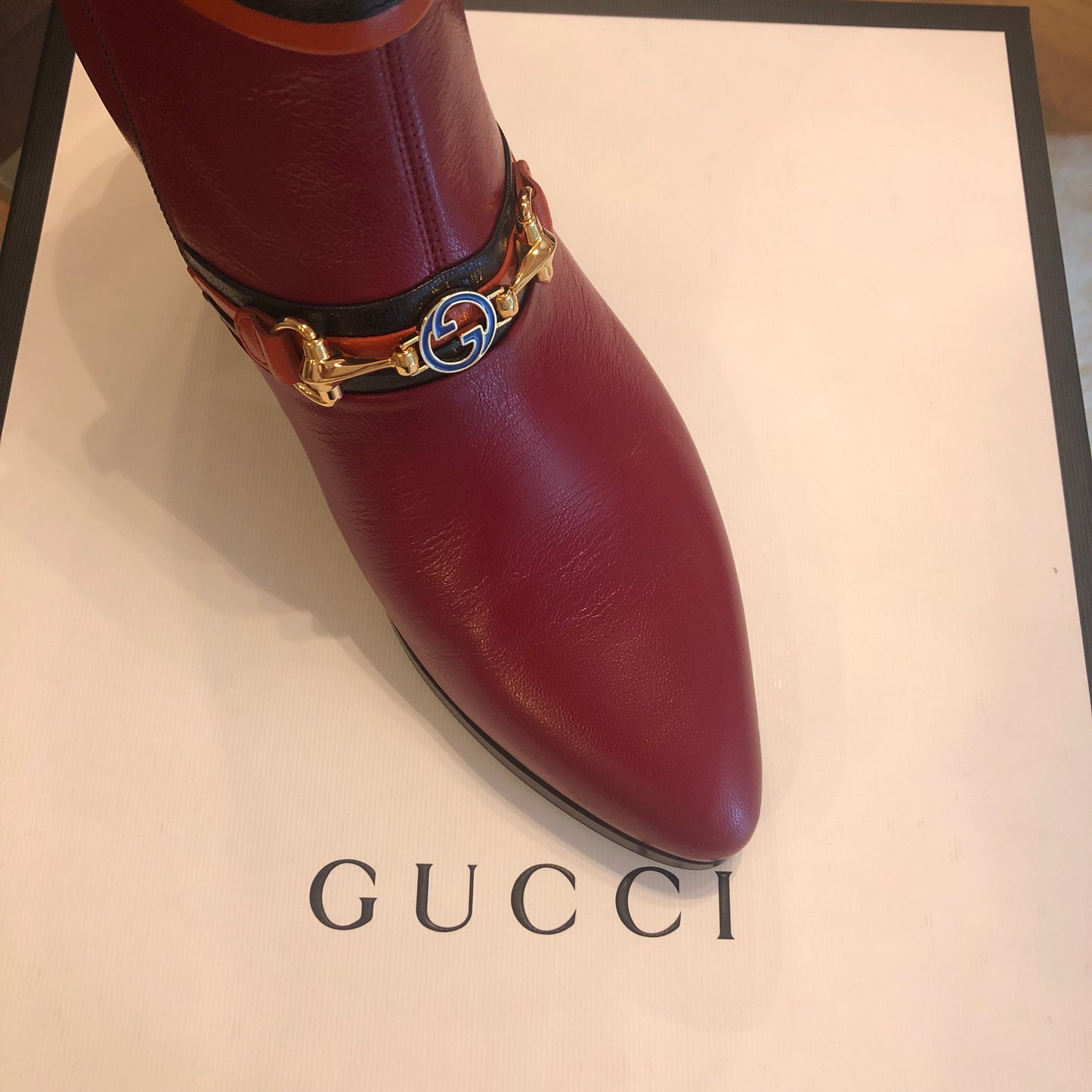 Gucci Ankle Boots in Burgundy with Hunter Green Trim
