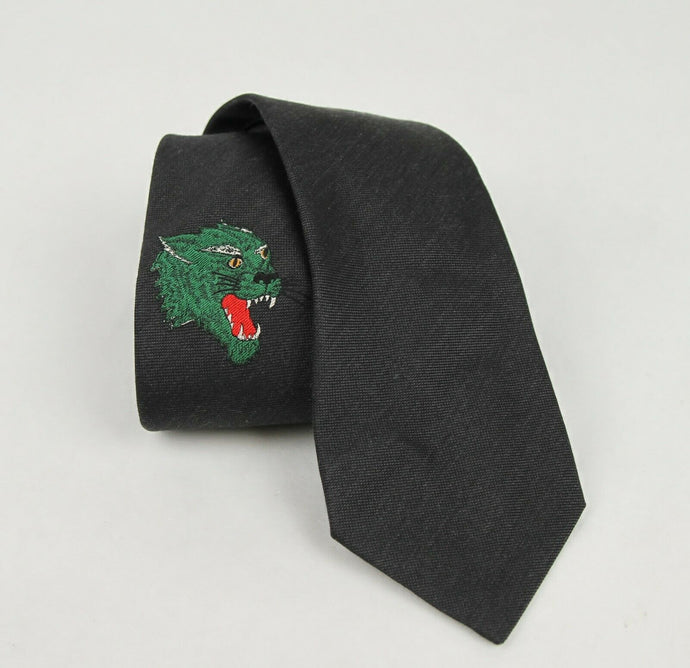 Gucci Green Embroidered Tiger Head Tie in Anthracite