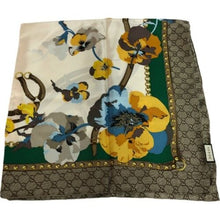 Load image into Gallery viewer, Gucci GG Silk Scarf with Yellow Flowers and Green Border