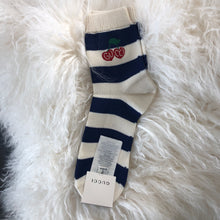 Load image into Gallery viewer, Gucci Blue and White Striped Knitted Ankle Socks with Cherries