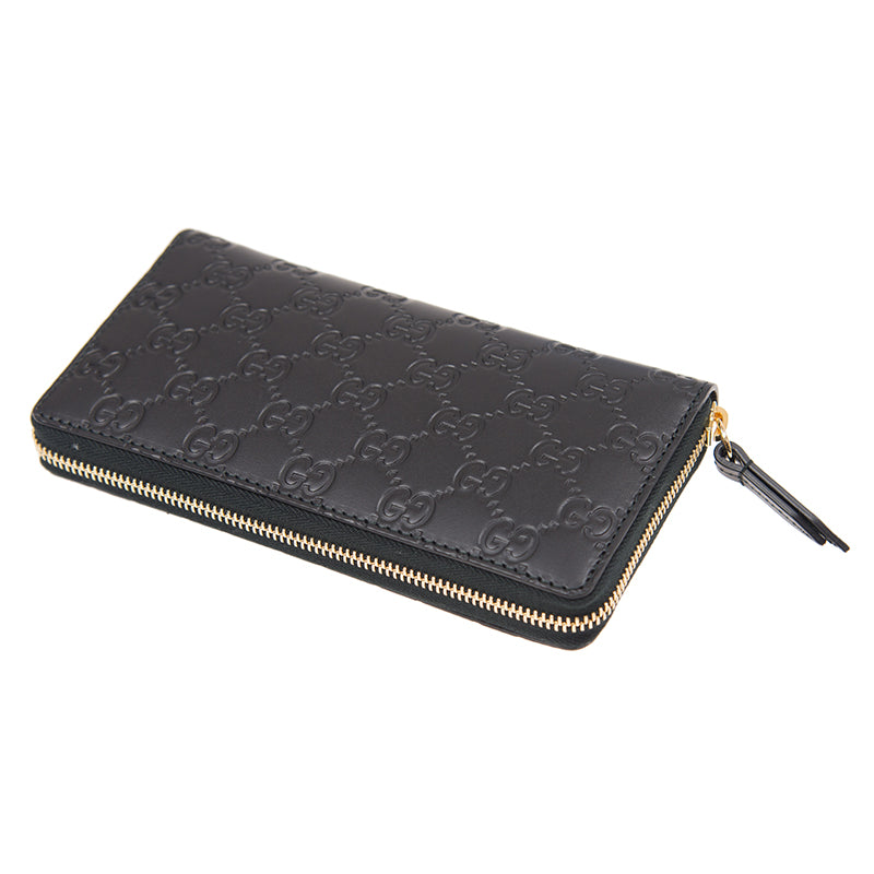 GG embossed zip around wallet in black leather