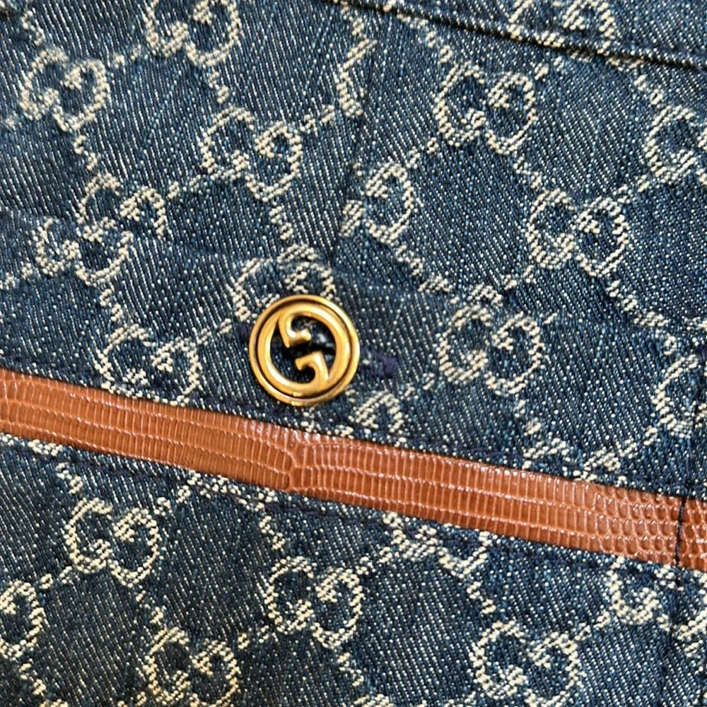 Gucci Aria GG Denim Shorts with Ivory GG Pattern