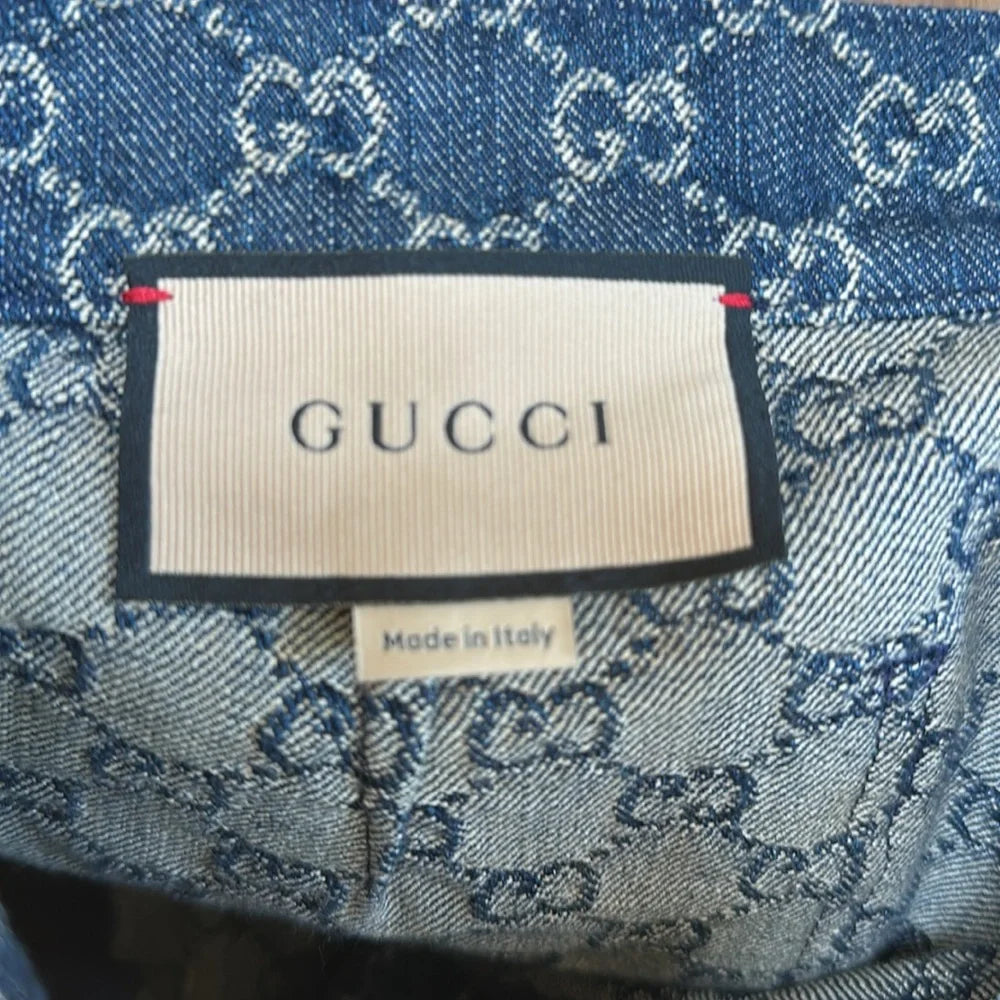 Gucci Aria GG Denim Shorts with Ivory GG Pattern