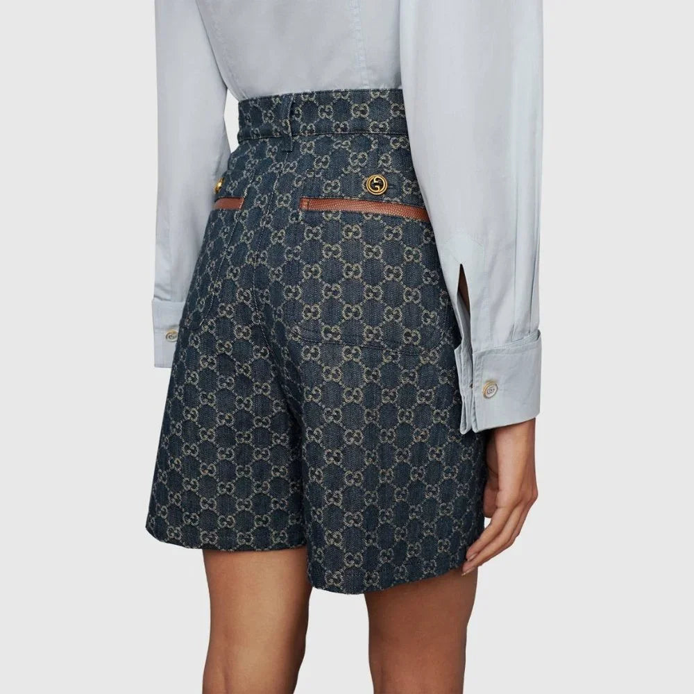 Gucci Aria GG Denim Shorts with Ivory GG Pattern
