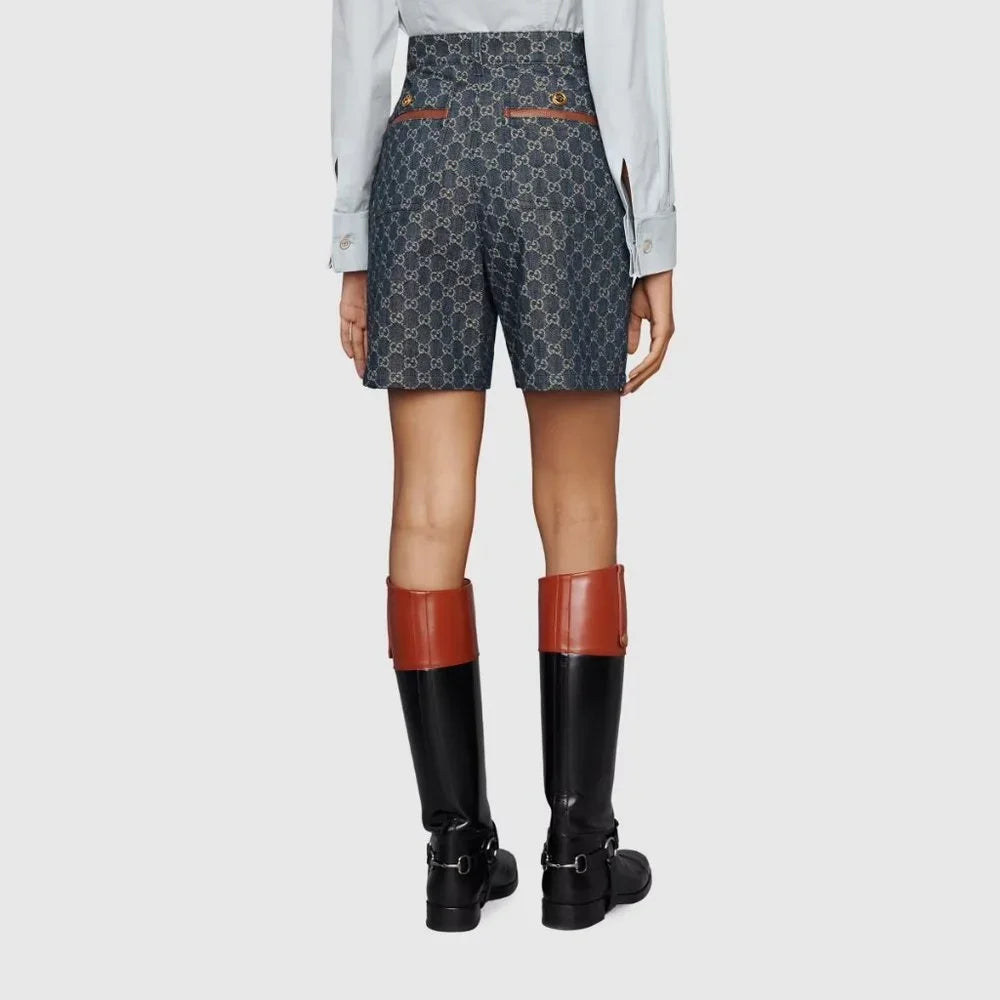 Gucci Aria GG Denim Shorts with Ivory GG Pattern