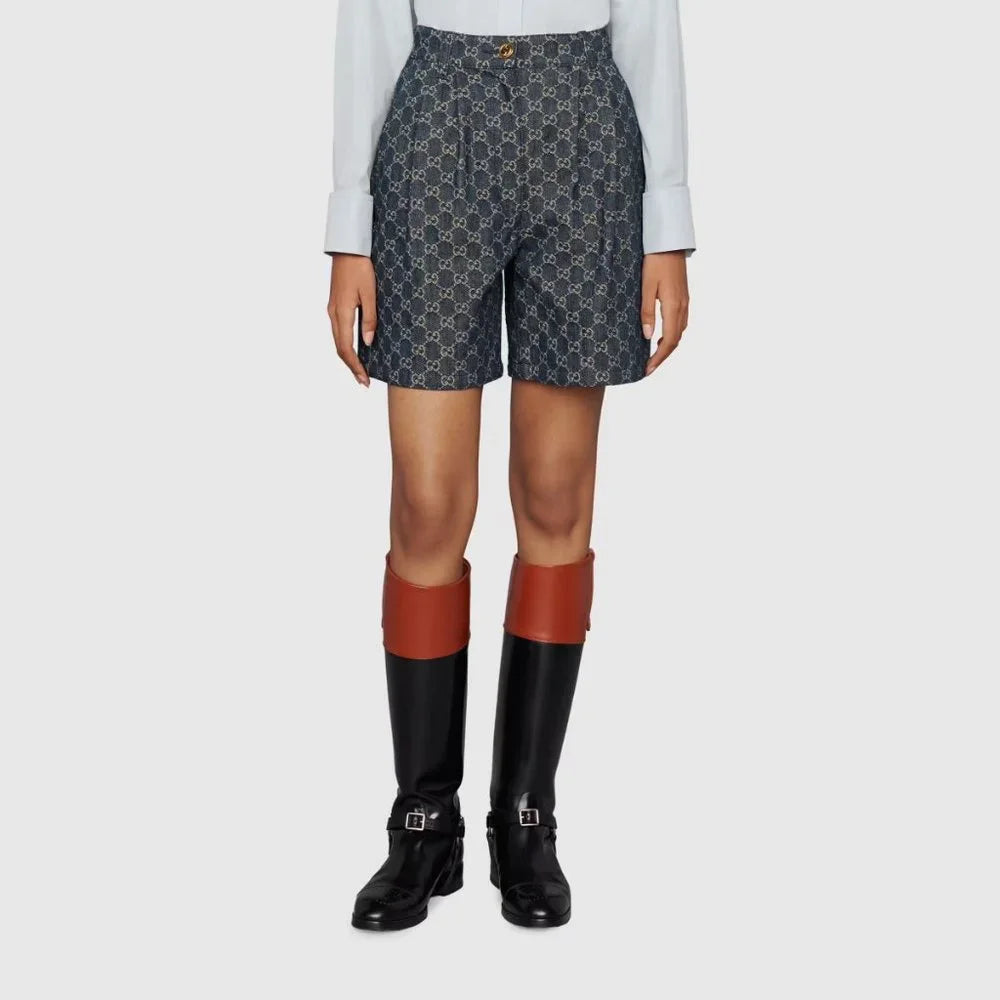 Gucci Aria GG Denim Shorts with Ivory GG Pattern