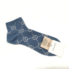 Load image into Gallery viewer, Gucci GG Monogram Lamé Ankle Socks in Periwinkle Blue