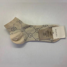 Load image into Gallery viewer, Gucci GG Ivory Ankle Socks with Silver Lamé Interlocking GG