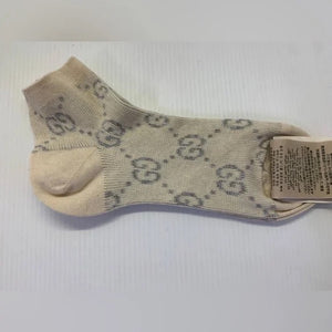 Gucci GG Ivory Ankle Socks with Silver Lamé Interlocking GG