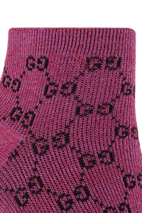 Gucci Ankle Socks in Fuschia Lamé Interlocking GG Black