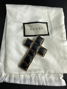 Gucci Aged Gold and Enamel Cross Brooch