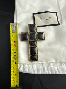 Gucci Aged Gold and Enamel Cross Brooch