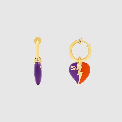 Gucci Interlocking G Heart Lightning Charm Earrings in Orange and Purple