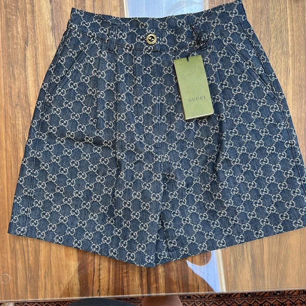 Gucci Aria GG Denim Shorts with Ivory GG Pattern