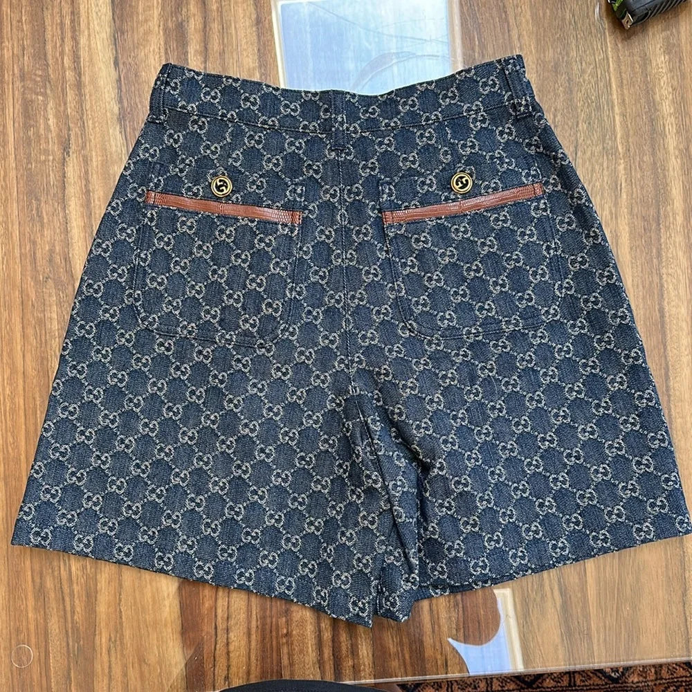 Gucci Aria GG Denim Shorts with Ivory GG Pattern