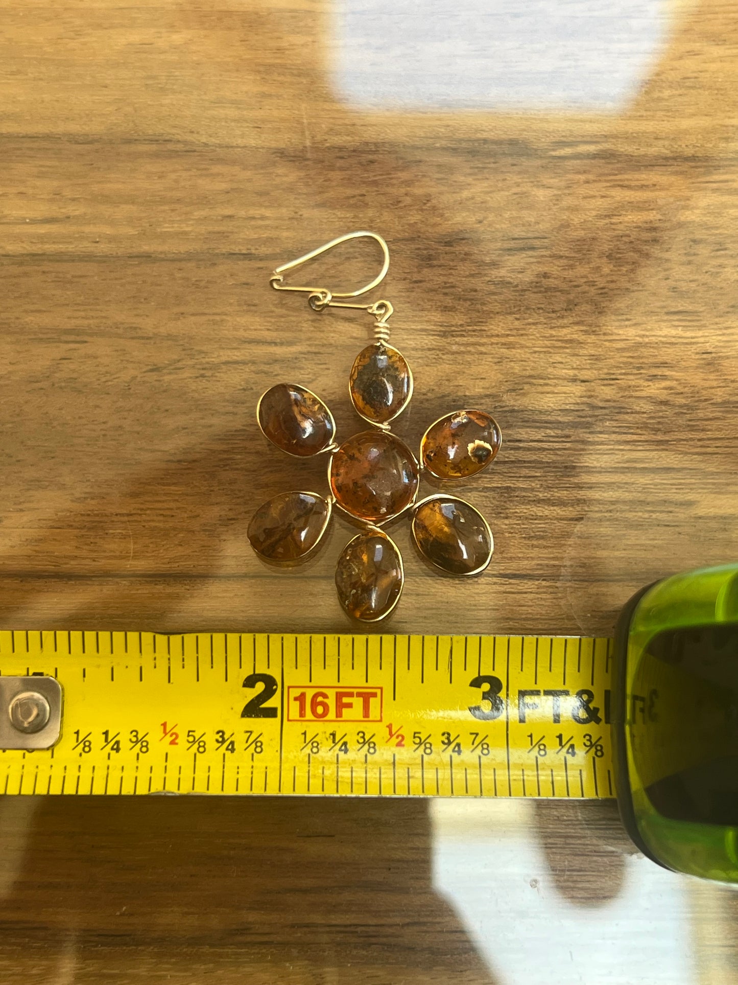Baltic Amber Floral Drop Earrings in Gold Setting