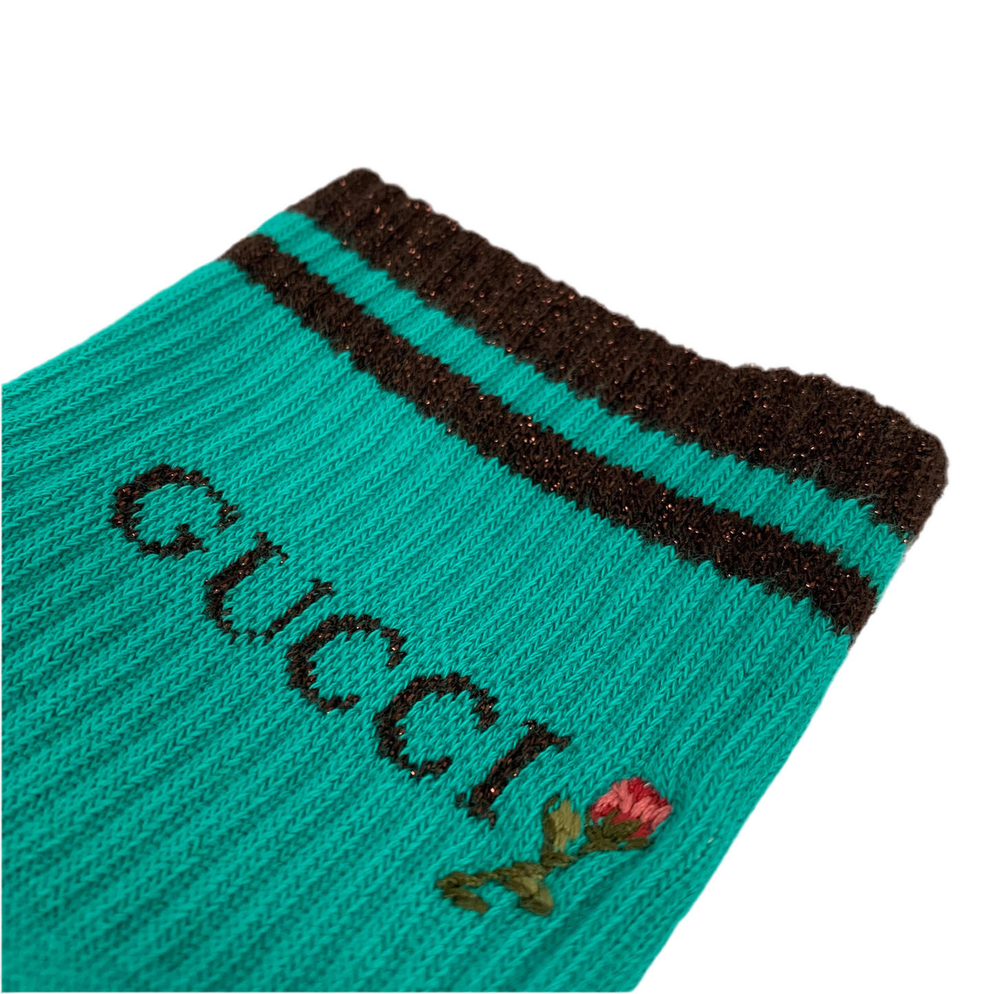 Gucci Rose-Embroidered Cotton Ankle Socks in Emerald Green