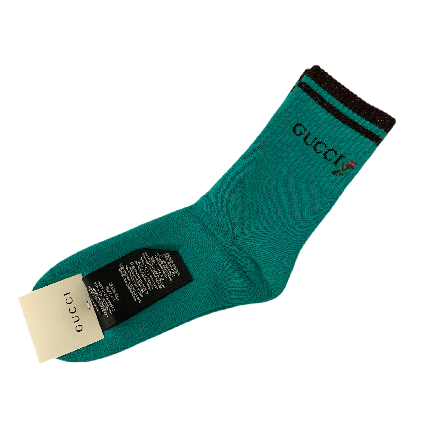 Gucci Rose-Embroidered Cotton Ankle Socks in Emerald Green