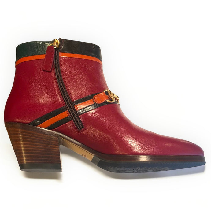 Gucci Ankle Boots in Burgundy with Hunter Green Trim