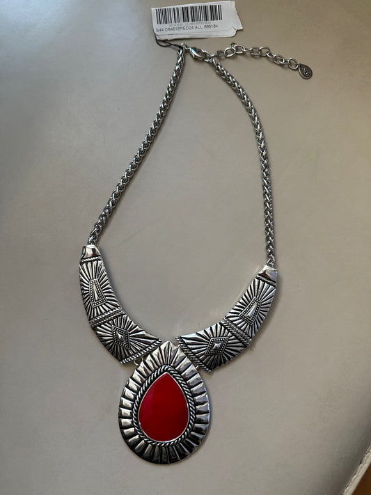 Silver-Colored Necklace with Imitation Cornelian Amulet