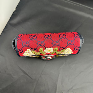 Gucci Monogram Multicolor Super Mini GG Marmont in Red with Floral Embroidery