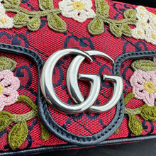 Load image into Gallery viewer, Gucci Monogram Multicolor Super Mini GG Marmont in Red with Floral Embroidery