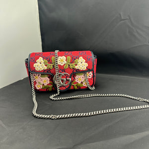 Gucci Monogram Multicolor Super Mini GG Marmont in Red with Floral Embroidery