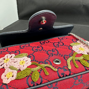 Gucci Monogram Multicolor Super Mini GG Marmont in Red with Floral Embroidery