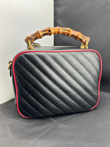 Gucci Black Matelassé Leather GG Marmont Bamboo Small Bag