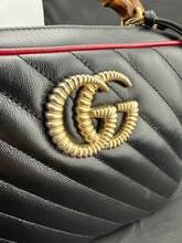 Load image into Gallery viewer, Gucci Black Matelassé Leather GG Marmont Bamboo Small Bag