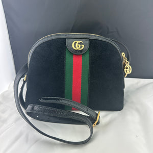 Gucci Ophidia GG Small Suede Shoulder Bag in Black