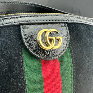 Gucci Ophidia GG Small Suede Shoulder Bag in Black