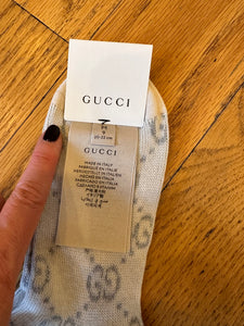 Gucci GG Ivory Ankle Socks with Silver Lamé Interlocking GG